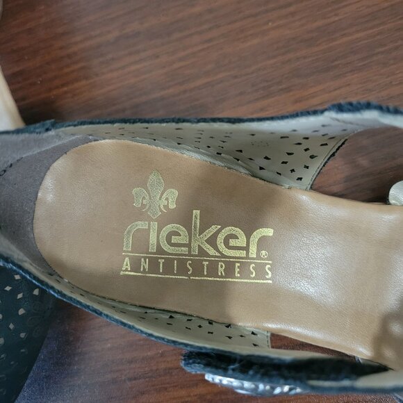 Rieker Antistress Mirjam 53 Women Black Leather Floral Chunky Heels Shoes 40 8.5 - Picture 9 of 9